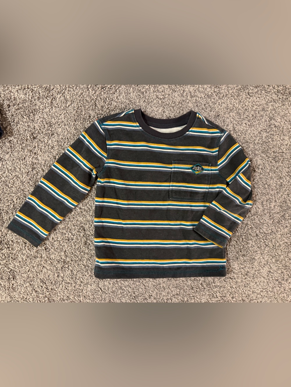 Old Navy Long-Sleeve Striped Tee in Black, Teal & Yellow
